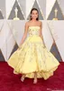 2016 Оскар красные ковровые платья Alicia Vikander Light Yellow Hi-Lo Prom платья выпускной платья блестки кристалл пухлое платье без бретелек знаменитости вечерние платья