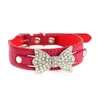 Fabrieksprijs Hond Bling Kristallen Strik Lederen Huisdierhalsband Puppy Choker Ketting XS S M