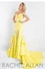 Rachel Allan Mermaid Prom Dresses Off Shoulder Neckline Split Evening Gowns Full Length Beads Light Yellow Prom Gowns