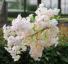 Flores artificiais flor de cerejeira hastes falso galho de árvore de sakura para festa de casamento centerpieces festa em casa flor decorativa cinco cores