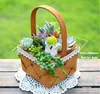 6PCS- PACK Country Style Vintage Wood Garden Flower Planter Crate Succulent Square Plant Desktop Storage Box Pot With Handle