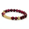 Mode Hommes Femmes Bijoux En Gros 8mm Un Grade Roseo Tiger Eye Pierre Micro Incrustation Clair Cz Tube Perlé Bracelets