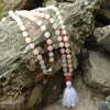 ST0199 108 Mala Pead Halsband Kvinnor Rose Quartz Knotted Halsband Yoga Tassel Halsband med magnetisk lås Nya Fancy Rosary