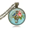 Musique Note Collier Treble G-Clef Pendentif Oiseau Bijoux Rose Fleur Rose Collier Verre Cabochon Papillon Pendentif Argent Charme Musicien Cadeau