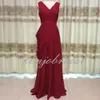 red v neck maid honor dresses