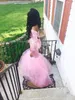 Geweldige roze lovertjes prom jurken 2016 met lange mouwen op maat gemaakte sexy backless tule formele zwart meisje feestjurken