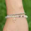 Tout l'été bijoux pour femmes 6mm perles de pierre de Quartz rutile noir avec des Zircons clairs Loyal Cross Cz Bracelets253r