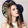 Kvinnors Fällbara Floppy Reversible Sunhat Wide Large Brim Cap Summer Beach Floral Two Sides Hat UV Protection