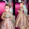 Sparkly Sequined Girls Pageant Dress Rose Gold Ball Gown Flower Girl Dresses Long SemeVes Kid Wedding Gowns2434