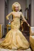 2017 New African Yellow Mermaid Suknie Ślubne Klejnot Neck Długie Rękawy Koronkowe Aplikacje Zroszony Court Train Plus Size Formalna sukienka ślubna