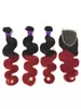 Tissages de cheveux humains brésiliens ondulés avec fermeture en dentelle Tissages de cheveux humains Ombre Rouge Bleu Violet 99J Bourgogne 1B427 Trame de cheveux7667046