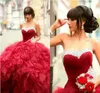 2016 Kırmızı Rhinestones Boncuklu Gelinlik Modelleri Sevgiliye Ruffles Balo Quinceanera Modelleri Geri Lace Up Abiye Örgün Giyim