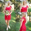 New Sexy Country Style Short Bridesmaid Dresses Red Lace Cap Sleeves Sweetheart Sheath Plus Size Maid of Honor Bridal Wedding Party Gowns