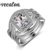 Vecalon Princess Cut 4ct مقلد الماس تشيكوسلوفاكيا 3-in-1 خطوبة الزفاف الفرقة حلقة مجموعة للنساء 10kt الذهب الأبيض مملوء الدائري