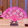 Rose Plastic Frame Lace Silk Hand Fan Chinese Craft Dance Folding Fan 15 Colors 100pcs/lot