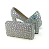 AB cristal femmes chaussures à talons hauts avec pochette chaussures de bal de mariage sac assorti belle cendrillon pompes de bal grande taille