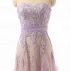 Light Purple A Line Evening Dress Strapless Sweetheart Lace Applique Floor Length Belt Prom Party Dresses Lilac Tulle Special Occassion Gown
