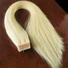 Användning av mänskligt hår 100g 40st / lot Blond brasiliansk Virgin Remy Skin Weft Tape Adhesive Hair Extensions Products Tape Hair Extensions