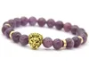 2016 Wholesale 8mm Top Quality Natural Amethyst Stone Beads Real-Gold Plated Lion Head Energy Bracelets Mens Jewelry Mens Gift