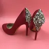 Real Blue Wedding Shoes Burgundy 2016 Rhinestone Crystal Beads Plus Size Custom Made US12 High Thin Heels Ladies Summer Pumps Sexy Sandals