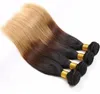 # 1B / 4/27 Bal Sarışın Ombre Brezilyalı Saç 3 Demetleri Ile Dantel Kapatma Koyu Kökleri Üç Ton İpeksi Düz Ombre Saç Örgüleri Ile Kapatma