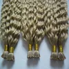 100g/strängar 3 buntar Remy Hair Extensions Keratin I Tip Hair Extensions Blond Brazilian Kinky Curly Human Hair Extensions Keratin