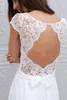 Simple Style Beach Wedding Dresses Cheap 2018 Sheer Lace Top Open Back Capped Sleeves A Line Sweep Train White Chiffon Bridal Gowns EN110112