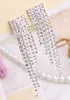 Fringe Earring Jacket Tsjechische Diamant Schroef Klem Vierkante Tassel Koreaanse Rhinstone Bruidsjaren Avond Diner Party Oor Manchet Oorbellen Clip