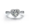 심장 모양의 고 탄소 합성 다이아몬드 반지 1 캐럿 연인 웨딩 스털링 실버 유럽 미국 스타일