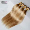 Piano Human Hair Weave Brazilian Malaysian Indian Peruvian Straight Hair Extensions Bundles Mix Color Honey Blond 27/Bleach Blonde 613# Hair