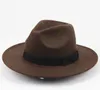 Unisex Wełna czapka z wstążką Wykończenia Stylowe Kapelusze Jazzowe Fedory Szerokie Brim Caps Classic Solid Trilby Cap dla mężczyzn i kobiet