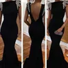 Gratis frakt Black Open Back Aftonklänningar Mermaid Backless Sparkling Lyxiga unika långa kvällsklänningar Vestidos de Fiesta