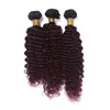 Noir et Bourgogne Ombre Vierge Péruvienne Faisceaux de Cheveux Humains Vague Profonde Ondulée 3 Pcs # 1B / 99J Vin Rouge Ombre Cheveux Humains Tensions Extensions