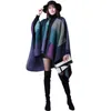 2017 Winter Vintage Plaid Floral Gradient Shawl Poncho de punto de Cachemira para mujer Manta de gran tamaño Cape Wrap Cardigan