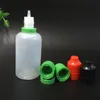 Tapas a prueba de manipulaciones para niños, botellas vacías de 50ml, botellas cuentagotas de plástico PE con puntas largas y finas, botella de aguja líquida E de 50ml para jugo E