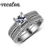 Vecalon Vintage Kvinna Ring Princess Cut 2ct Simulerad Diamond CZ 10kt Vit Guldfylld Engagemang Bröllopsring för kvinnor