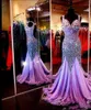 Glänsande prom klänningar lång 2016 Sexig sjöjungfru Scoop Backless Prom Dress Beading Crystals Sweep Train Ljus Lila Formella Aftonklänningar