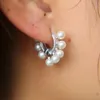925 Sterling Silver sea pearl bead huggie hoop elegant delicate women girl jewelry fit pandora silver pearl earring