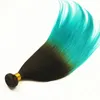 1bteal Ombre Virgin Peruian Human Hair Extensions Silky Straight 3PC