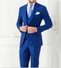 Fashion New Blue Groom tuxedo Promos for peak lapel wedding best man for groom 3 pieces (jacket + pants + vest)