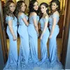 Cheap Aqua Blue Country Garden Mermaid Bridesmaid Dresses Sweep Train Lace Covered Backless Honor Of Junior Holiday Evening Gown For Wedding