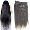 Clipe reto kinky em extensões de cabelo humano 120g yaki clipe em extensões 7 pçs / lote cor natural 7a não processado cabelo virgem brasileira