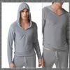 Gratis frakt n2n yoga wear mens sexiga pyjamas sovkläder manlig mantel masculino yoga tröja Casual wear hooded silkeslen polyester