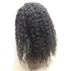 Brasilianska Afro Kinky Curly Human Hair Wigs # 1b Naturliga Svart 130% Swiss Lace Front Pärlor 10 "-30" Billig Glödlös Paryk för svarta Kvinnor