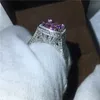 Joyería de lujo Cojín corte 10ct Diamonique zircon piedra Oro blanco Lleno Anillo de boda de compromiso para mujeres hombres Regalo