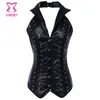 corset licou en cuir noir