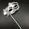Party masker med pinne guld silver masquerade mask sexig kvinna venetiansk halv ansikte blomma mask halloween mardi gras kostym