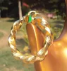 18K Yellow Gold Large Curved Wide Hoop Earrings Hip-Hop Heavy Big gift 100% real gold, not solid not money.