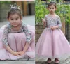 Cute First Communion Dresses Applique Flower Girl Dresses Three Quarter Sleeve O-neck A-line Girls Pageant Gowns For Wedding Cheap