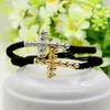 High Grade Mens Jewelry Wholesale Micro Pave Clear Cz 10 Skull Braiding Macrame Cross Bracelet Best Gift for men and women